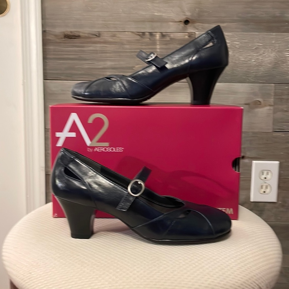 Aerosoles A2 Marimba Navy Memory Foam Heels